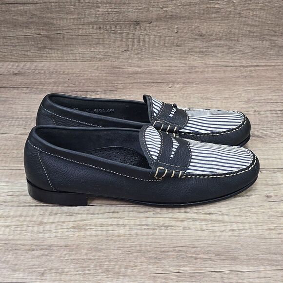 GH Bass Weejuns Men’s Size 10D Black Leather Striped Loafers NEW - Picture 1 of 10